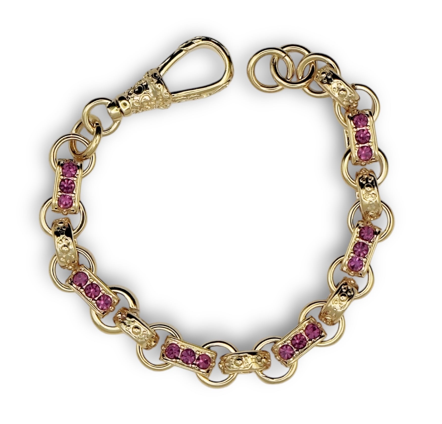 10mm Gypsy link belcher bracelet with purple stones