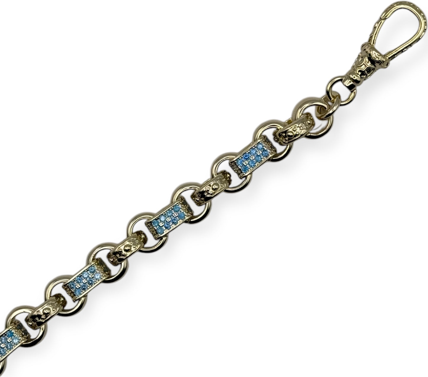 10mm Gypsy link Belcher bracelet with blue stones