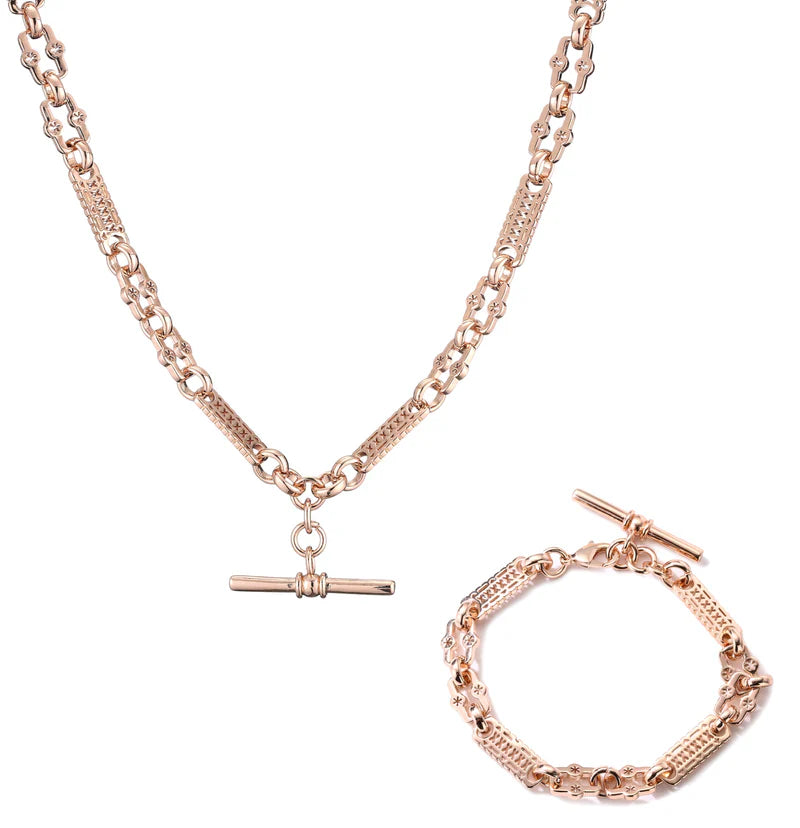 LUXURY ROSE GOLD STARS AND BARS T-BAR BRACELET AND CHAIN SET